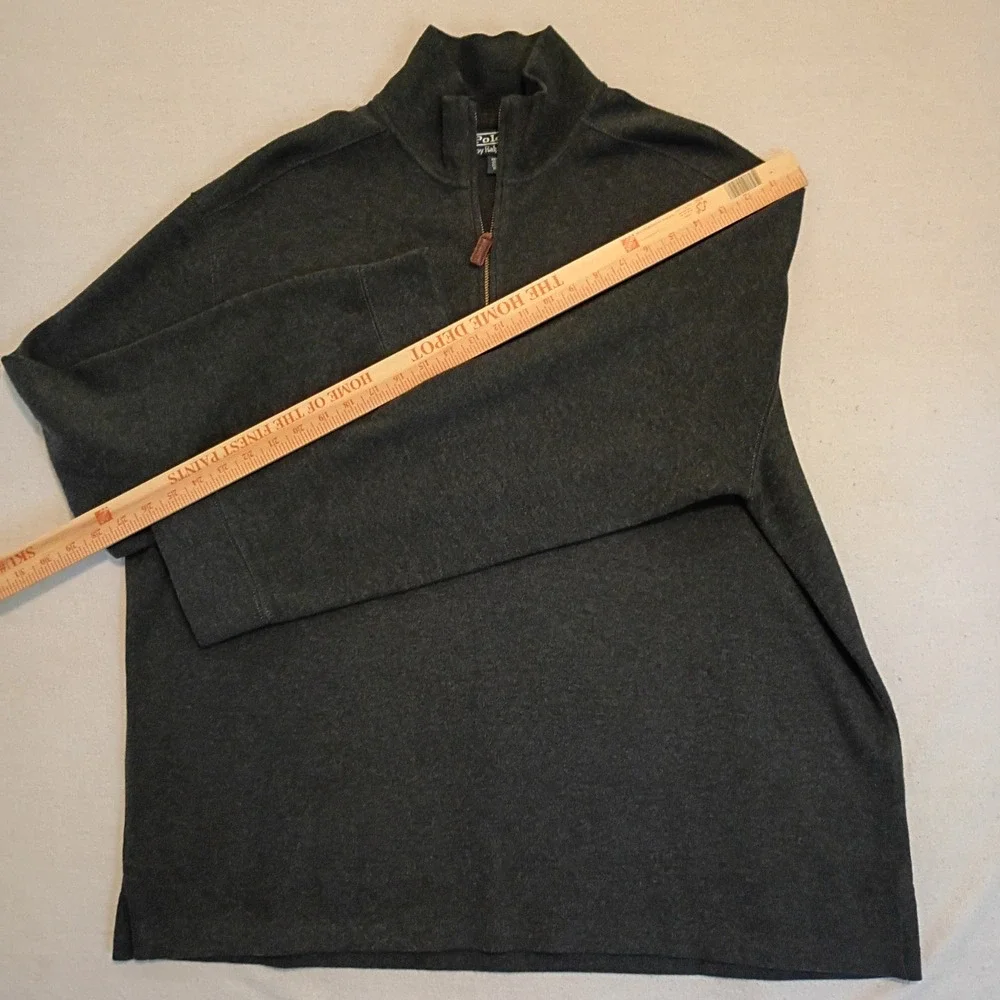 Polo Ralph Lauren Mens XXL Dark Grey Quarter Zip Cotton Pullover Sweater Pony